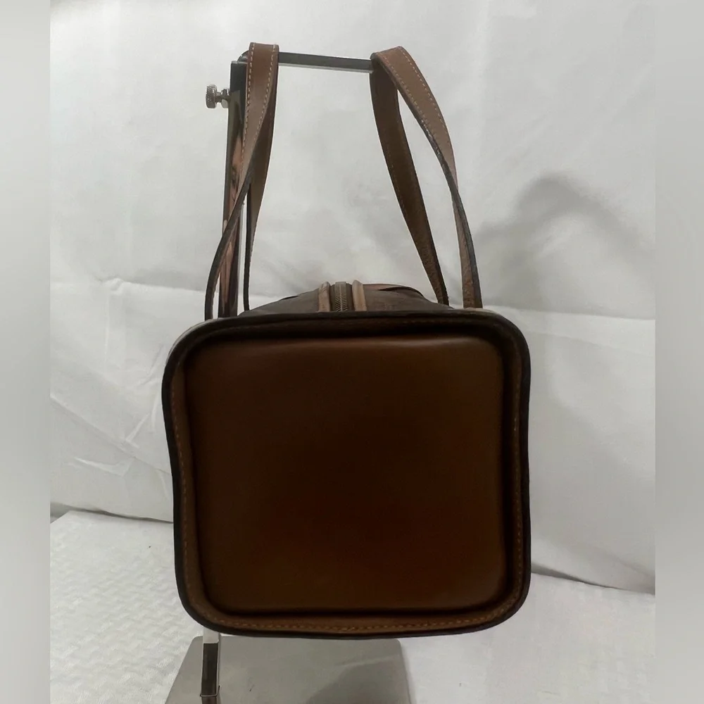 3016: Vintage Etro Brown Leather Barrel Satchel Shoulder Bag Italy - Picture 4 of 11